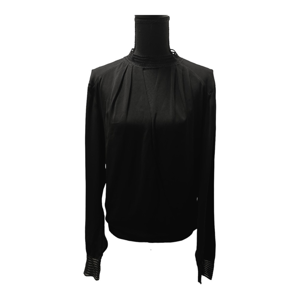 Bebe Trim Mock Neck Too Haul Col Montant Garn Black Blouse, Size Small